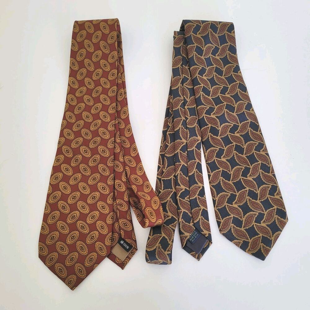 Paul Smith Men's Neck Tie Necktie Lot 2 Silk Brown Abstract Boho Vintage Retro